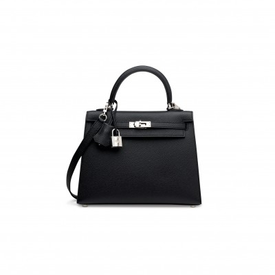 HERMÈS A BLACK EPSOM LEATHER SELLIER KELLY 25 WITH PALLADIUM HARDWARE (25*17*7cm) 